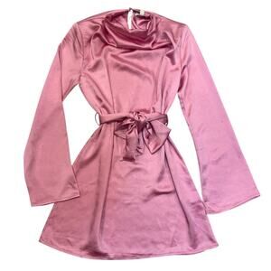 Pretty Lavish Jayda Pink Satin Cowl Neck Tie Waist Mini Dress